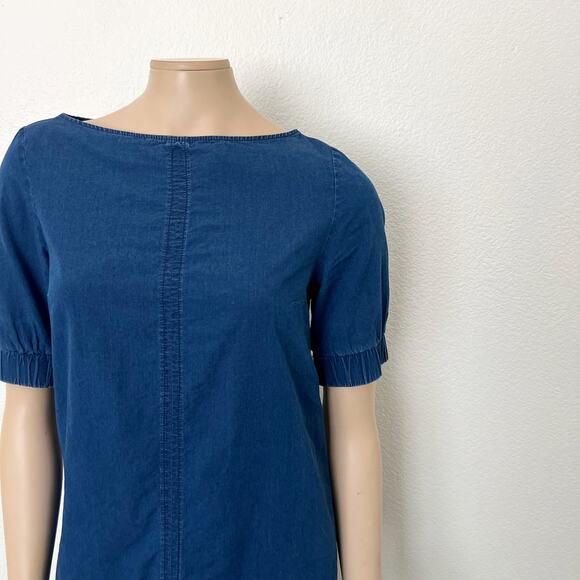 [COS] Blue Chambray Denim Half Sleeve Boat Neck Shift A-Line Mini Dress Size 6 - Picture 9 of 13